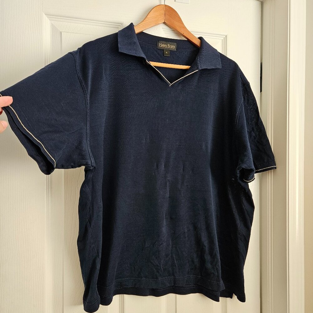 Harry Rosen Men's XL Navy Blue Polo Shirt 100% Cotton Business‎ Casual Wear